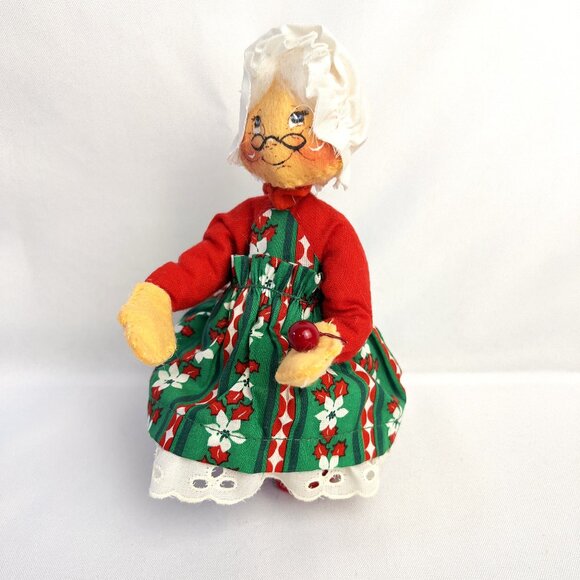Annalee Mrs. Santa Claus Doll 1963 Vintage Christmas Decor Felt Figure Tag 7 1/4 - Picture 1 of 8
